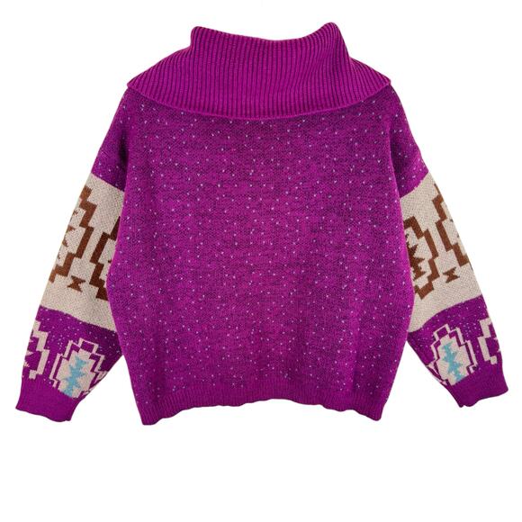 Woven Heart Pink Aztec Western Patterned Collared 1/4 Zip Pullover Sweater Sz L - Picture 2 of 7